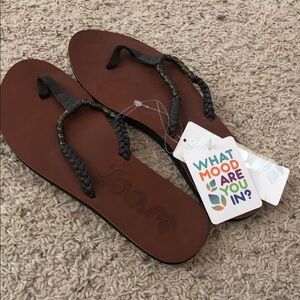 Reef Brown Braided Beaded Thong Sandals